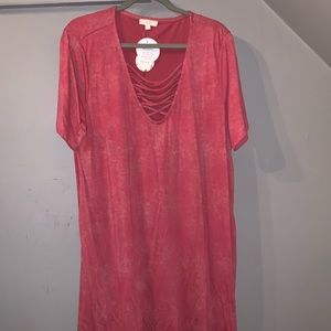 Red lace up front dress